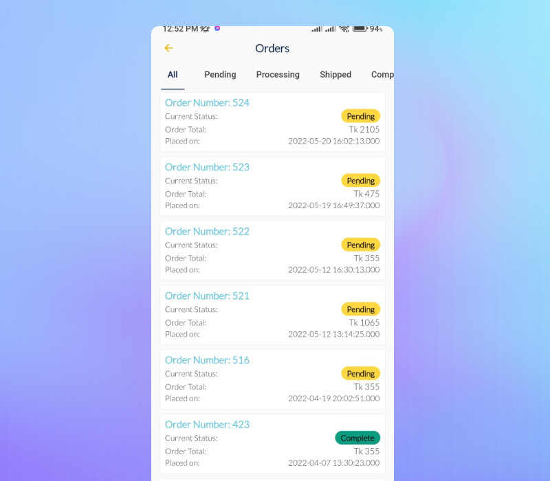 Bss Mobile Application Product List Example