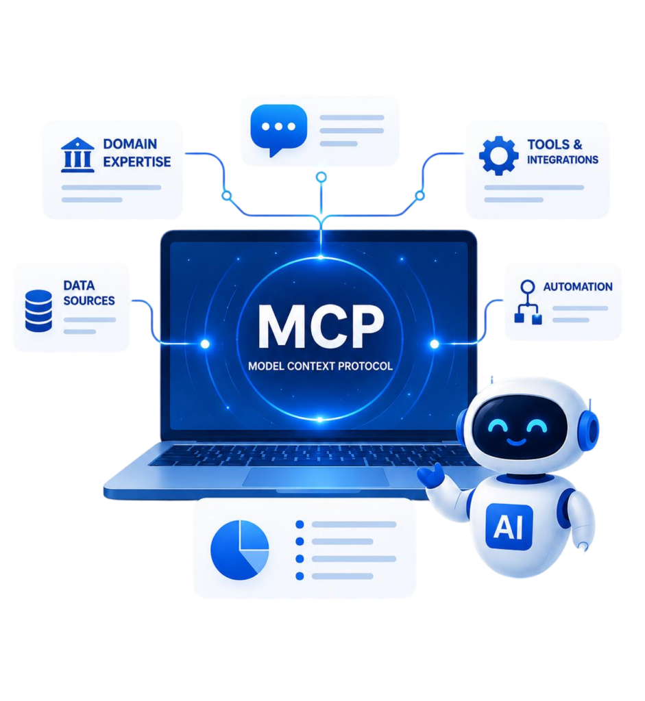 MCP Overview showing Model Context Protocol for domain-specific AI agents, AI tool calling, and LLM integrations