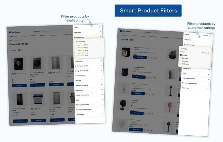Smart product filters in NopGadget makes shoppers experience more streamlined