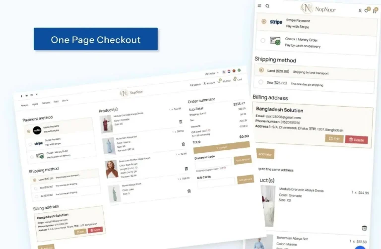 Easy page checkout in NopNoor theme improves shopper’s experience.